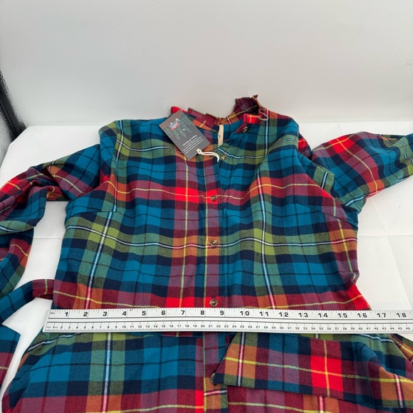 NWT Kiel James Patrick Size L Flannel Tartan Plaid Dress Tie Waist Pockets - Picture 10 of 15